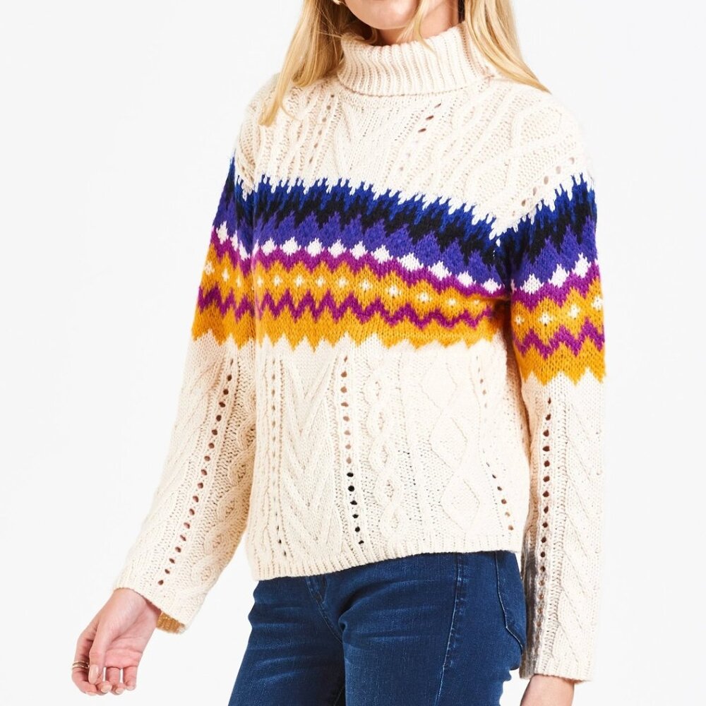 DEAR JOHN Mabel Novelty Sweater Women's SZ X-Small Mock Neck Wool Cable Knit
